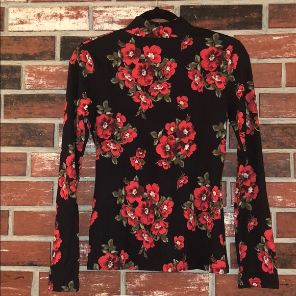 Mock Neck Chocker Long Sleeve Floral Top - Picture 5 of 8